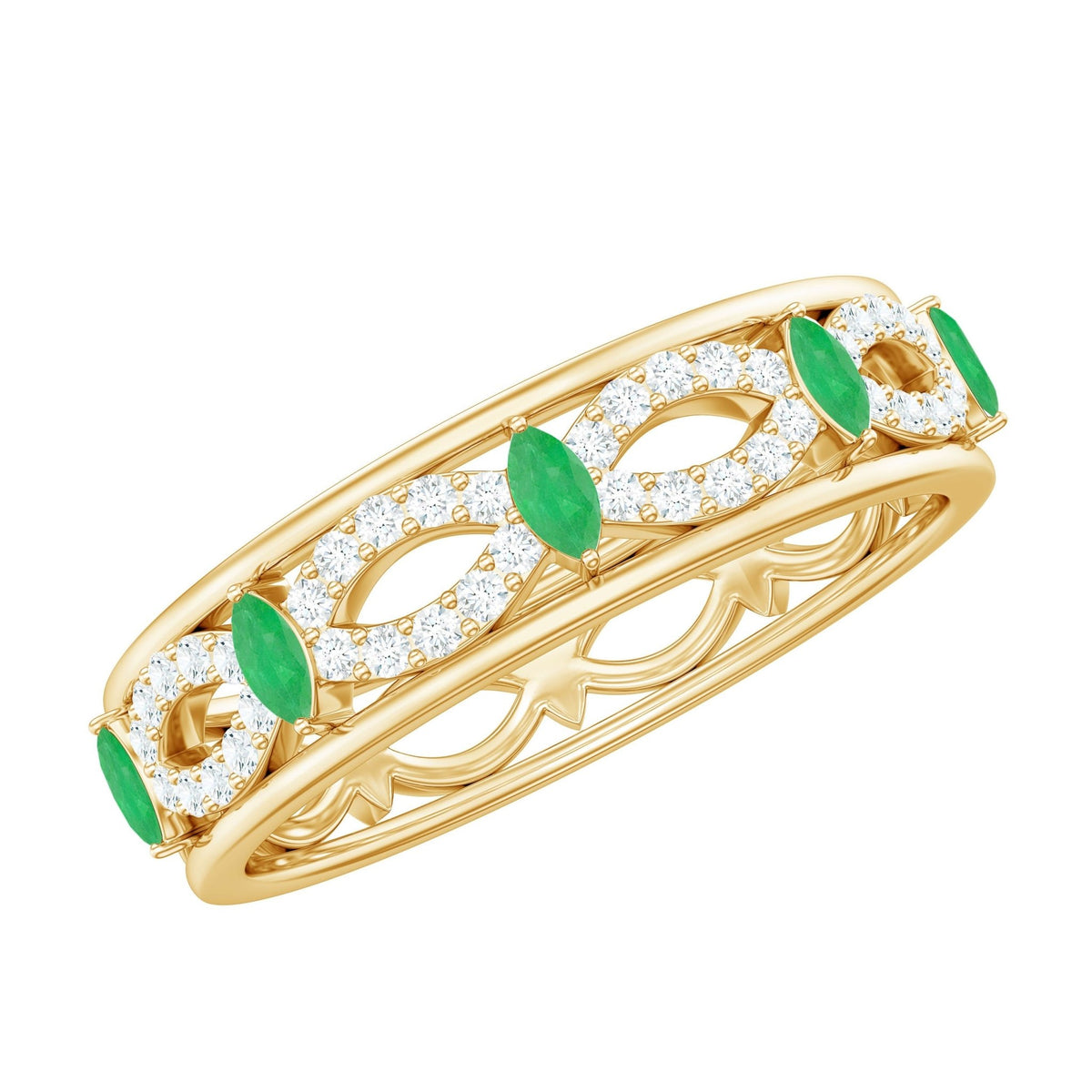 Emerald Diamond Eternity Band – Marquise Wedding Ring with Infinity Shank Design