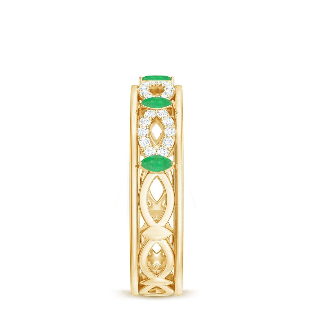 Emerald Diamond Eternity Band – Marquise Wedding Ring with Infinity Shank Design