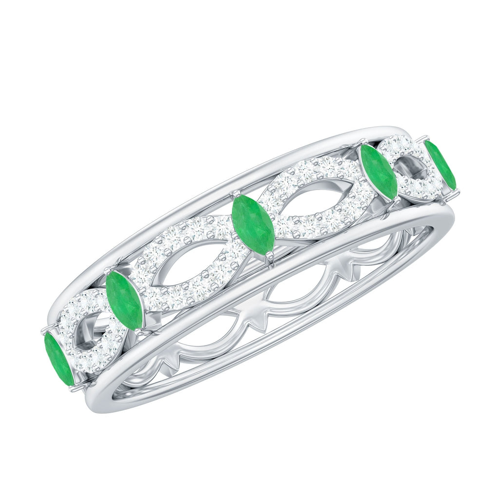 Emerald Diamond Eternity Band – Marquise Wedding Ring with Infinity Shank Design