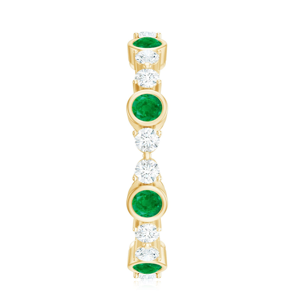 Emerald Diamond Eternity Ring – Bezel Set Natural Emerald & Diamond Band