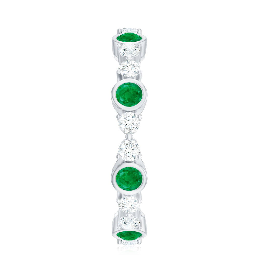Emerald Diamond Eternity Ring – Bezel Set Natural Emerald & Diamond Band