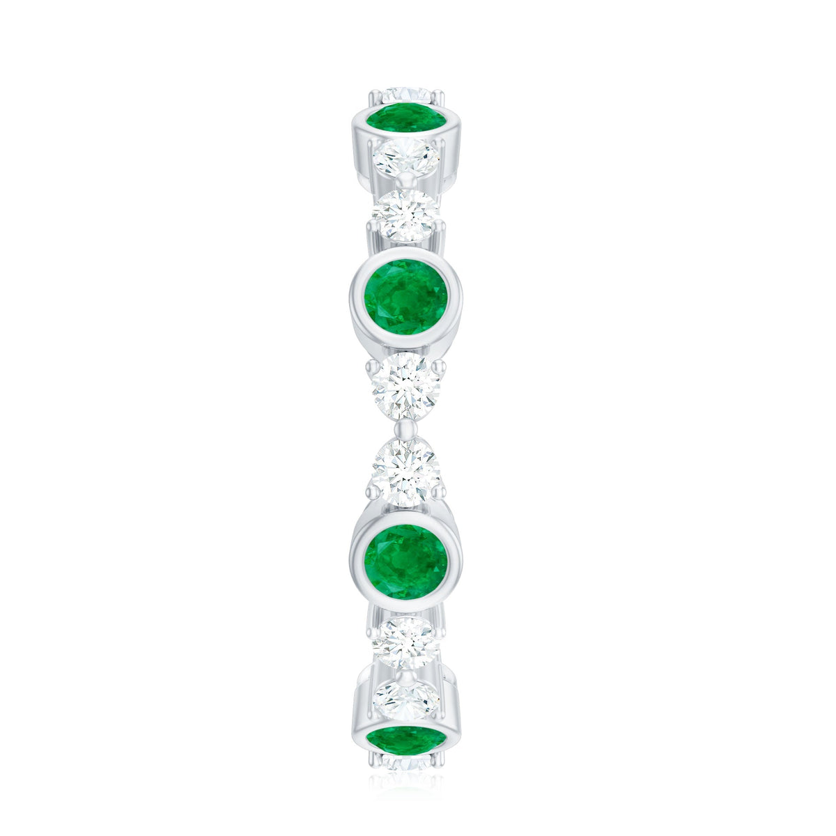 Emerald Diamond Eternity Ring – Bezel Set Natural Emerald & Diamond Band