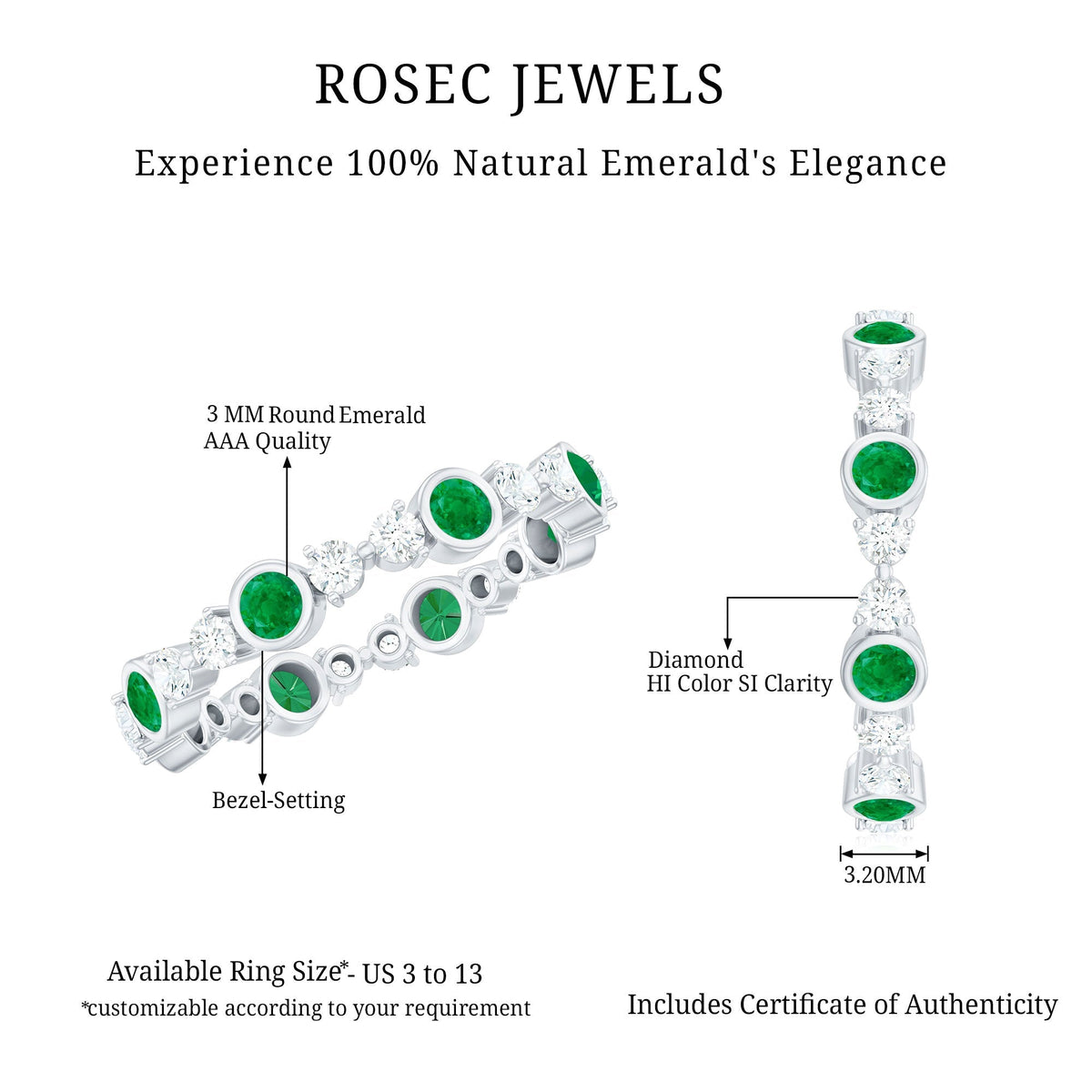 Emerald Diamond Eternity Ring – Bezel Set Natural Emerald & Diamond Band