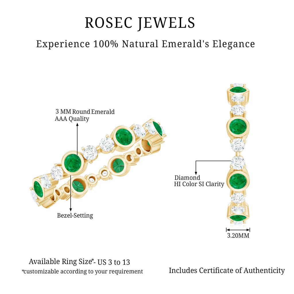 Emerald Diamond Eternity Ring – Bezel Set Natural Emerald & Diamond Band