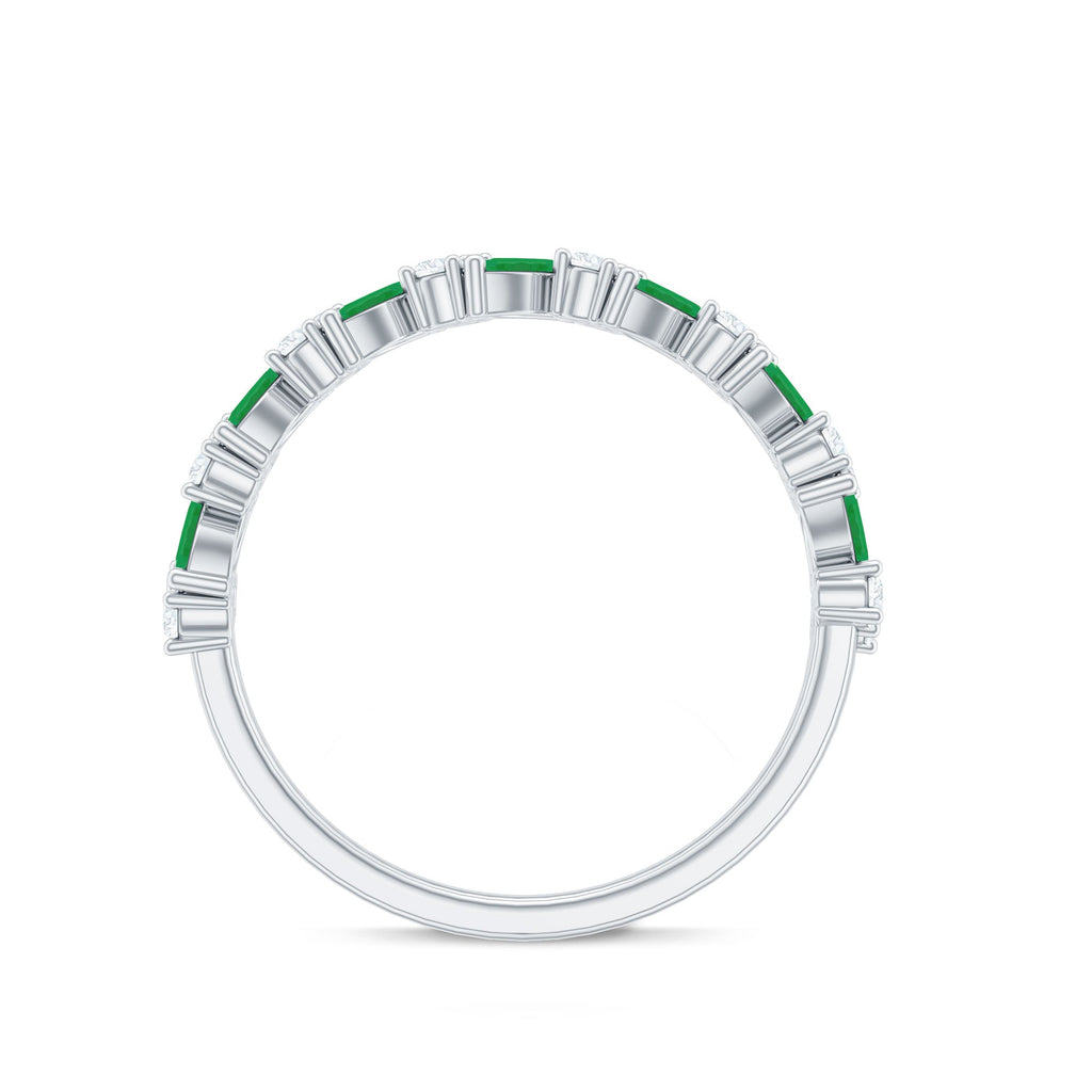 Emerald Diamond Eternity Ring – Half Eternity Band With Marquise Emerald & Diamond Stones