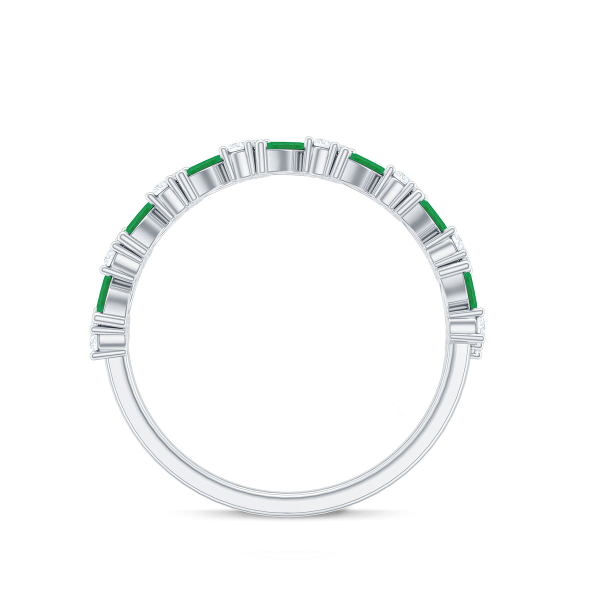 Emerald Diamond Eternity Ring – Half Eternity Band With Marquise Emerald & Diamond Stones