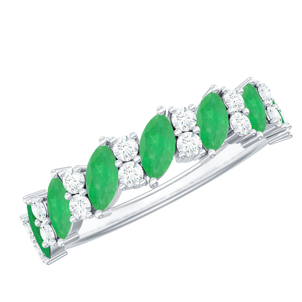 Emerald Diamond Eternity Ring – Half Eternity Band With Marquise Emerald & Diamond Stones
