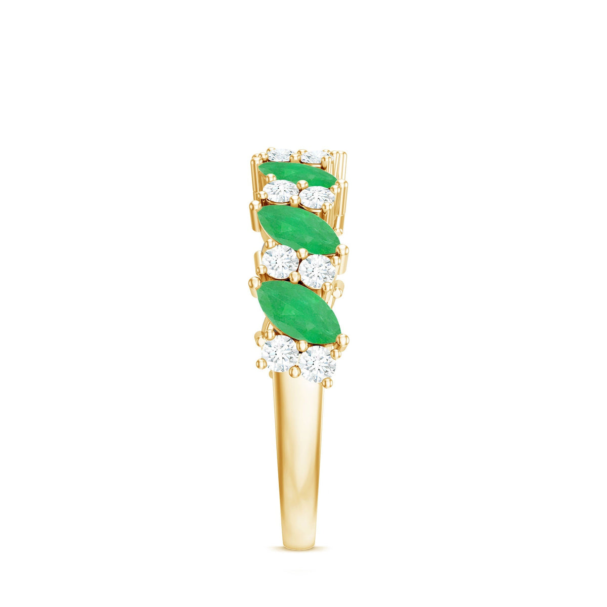 Emerald Diamond Eternity Ring – Half Eternity Band With Marquise Emerald & Diamond Stones