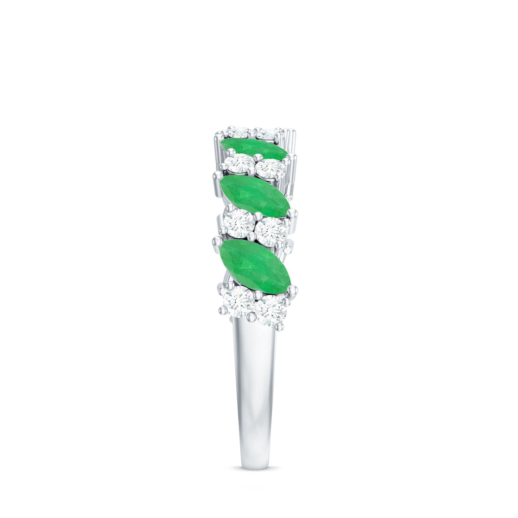 Emerald Diamond Eternity Ring – Half Eternity Band With Marquise Emerald & Diamond Stones