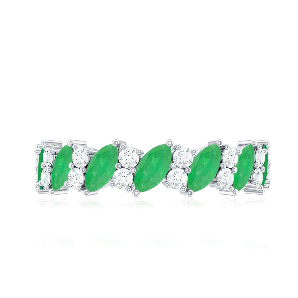 Emerald Diamond Eternity Ring – Half Eternity Band With Marquise Emerald & Diamond Stones