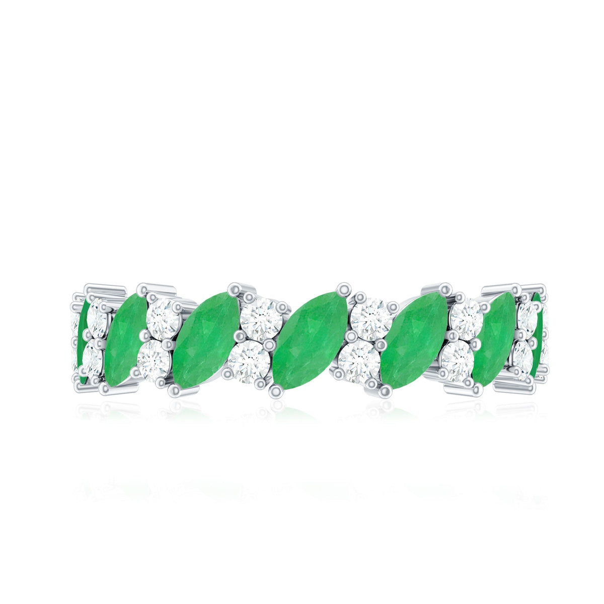 Emerald Diamond Eternity Ring – Half Eternity Band With Marquise Emerald & Diamond Stones