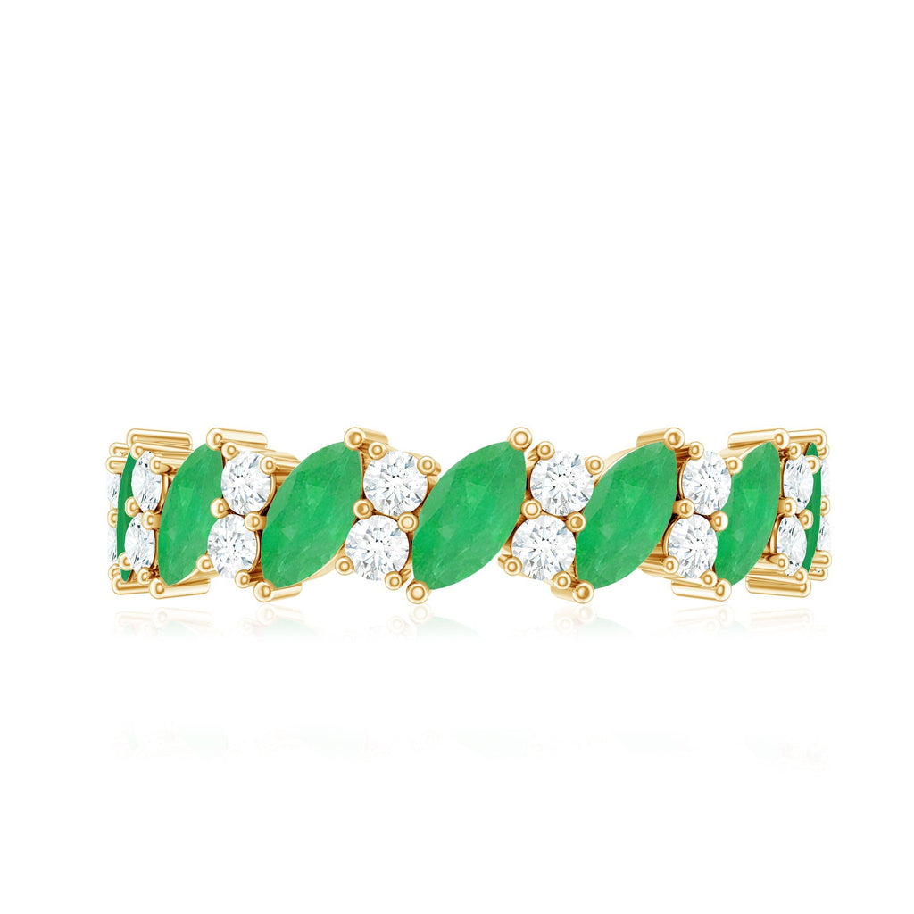 Emerald Diamond Eternity Ring – Half Eternity Band With Marquise Emerald & Diamond Stones