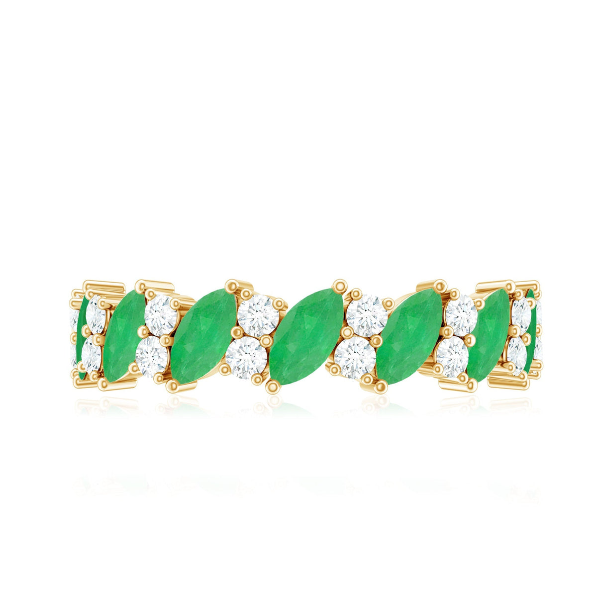 Emerald Diamond Eternity Ring – Half Eternity Band With Marquise Emerald & Diamond Stones