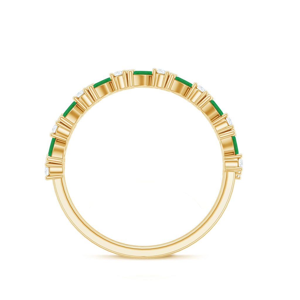 Emerald Diamond Eternity Ring – Half Eternity Band With Marquise Emerald & Diamond Stones