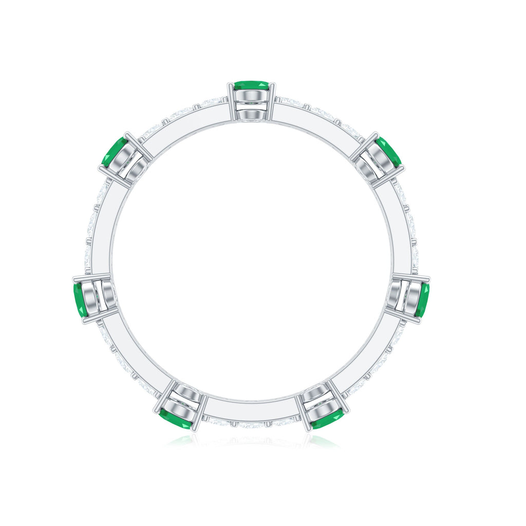 Emerald Diamond Eternity Ring – Oval Emerald Wedding Anniversary Band in Prong Setting