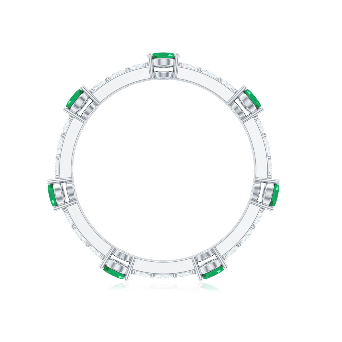 Emerald Diamond Eternity Ring – Oval Emerald Wedding Anniversary Band in Prong Setting