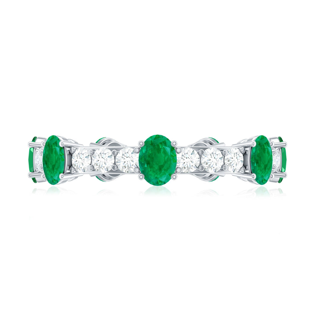 Emerald Diamond Eternity Ring – Oval Emerald Wedding Anniversary Band in Prong Setting