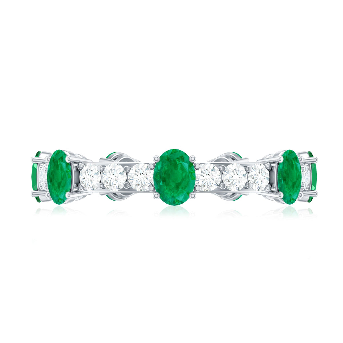 Emerald Diamond Eternity Ring – Oval Emerald Wedding Anniversary Band in Prong Setting