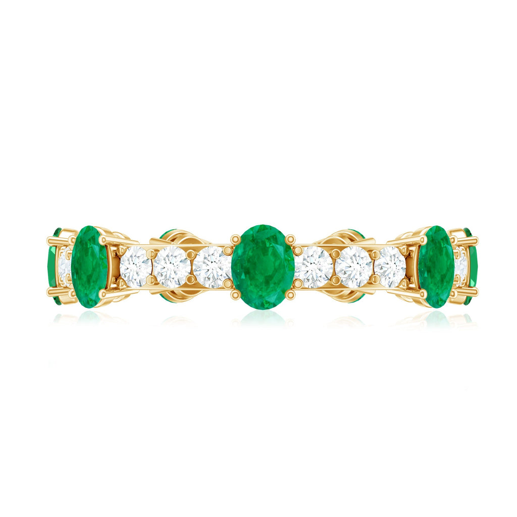 Emerald Diamond Eternity Ring – Oval Emerald Wedding Anniversary Band in Prong Setting