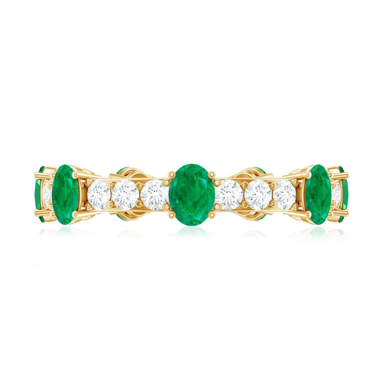 Emerald Diamond Eternity Ring – Oval Emerald Wedding Anniversary Band in Prong Setting