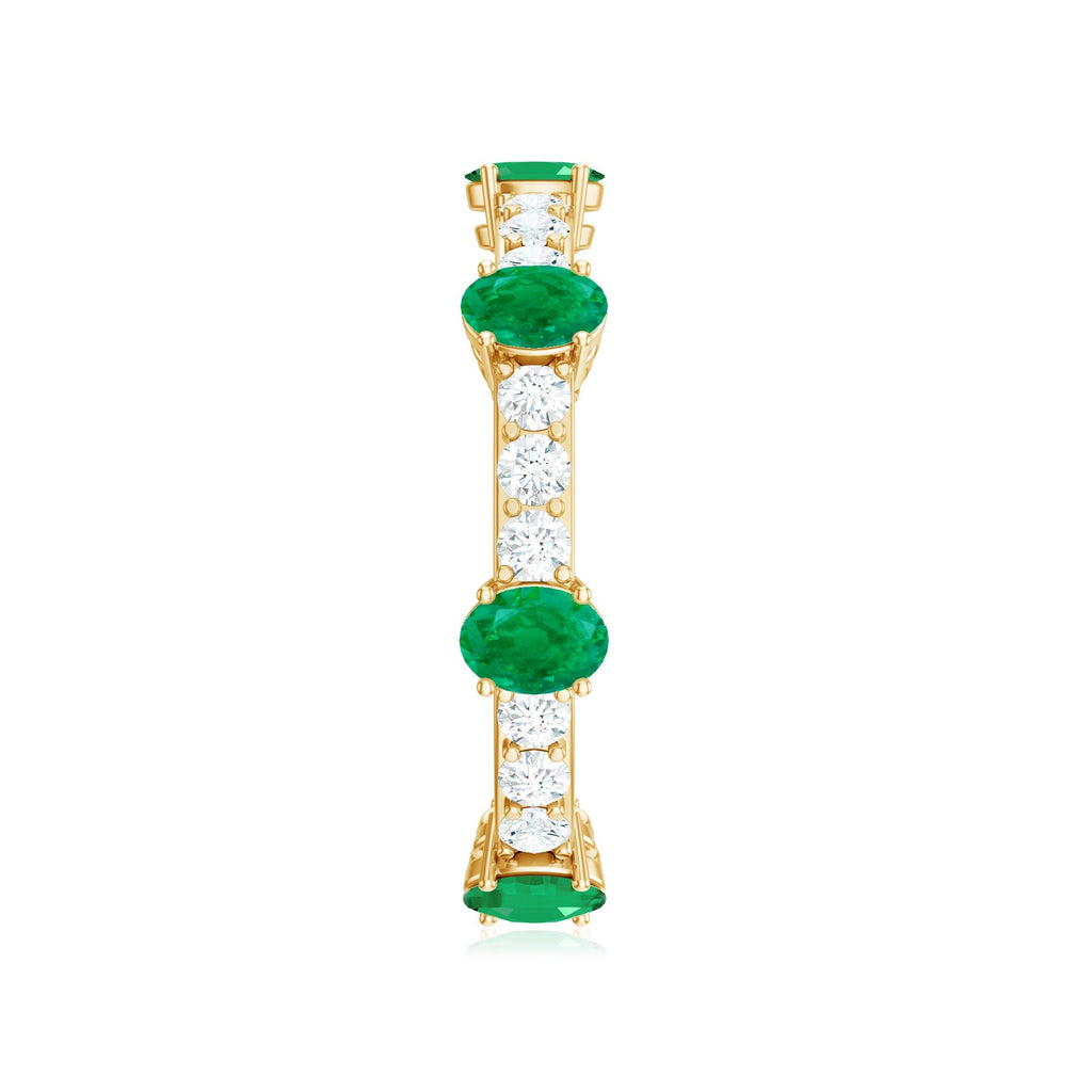 Emerald Diamond Eternity Ring – Oval Emerald Wedding Anniversary Band in Prong Setting