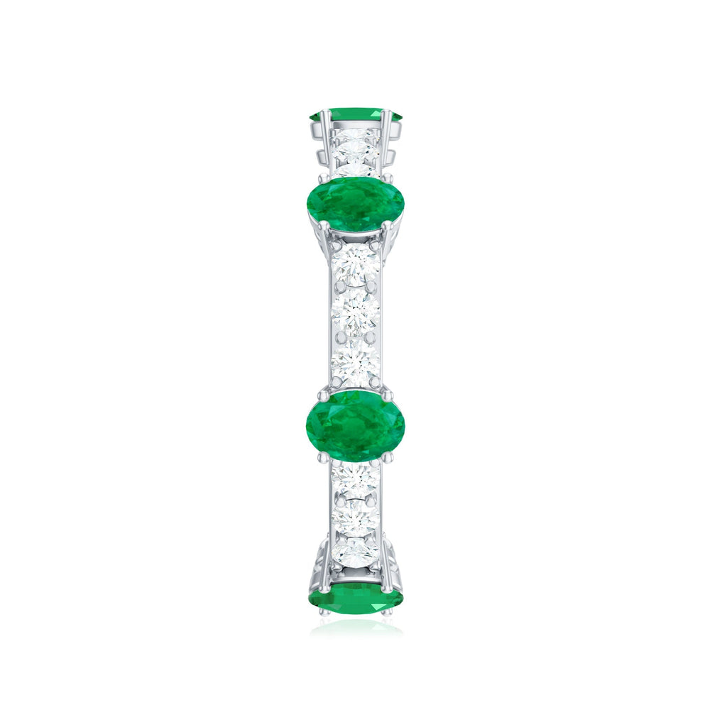 Emerald Diamond Eternity Ring – Oval Emerald Wedding Anniversary Band in Prong Setting
