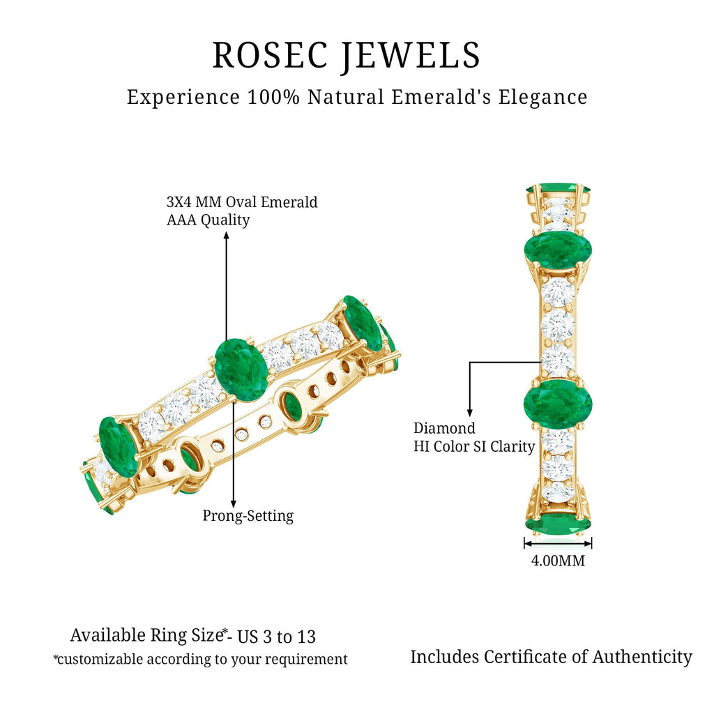 Emerald Diamond Eternity Ring – Oval Emerald Wedding Anniversary Band in Prong Setting