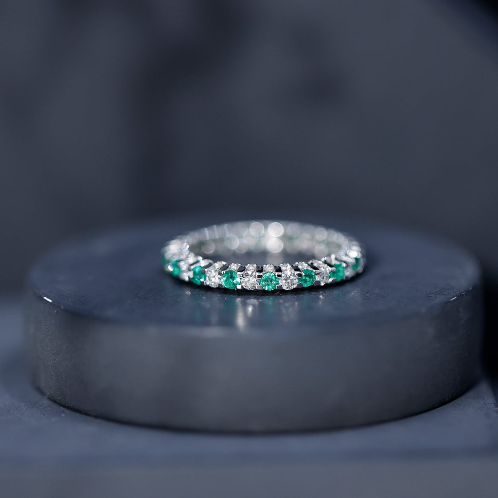 Emerald Diamond Eternity Ring – Stackable Round Cut Emerald Wedding Band