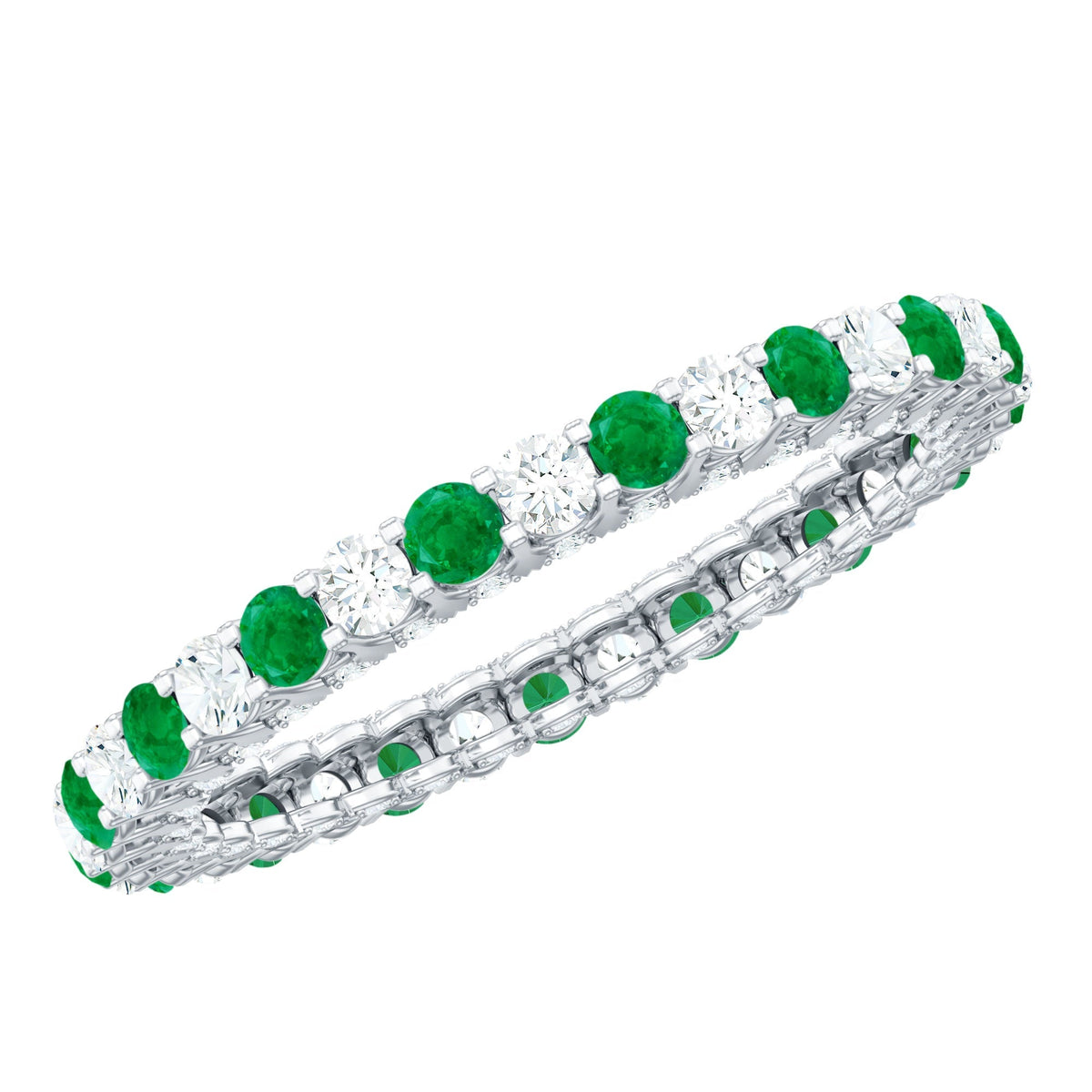Emerald Diamond Eternity Ring – Stackable Round Cut Emerald Wedding Band