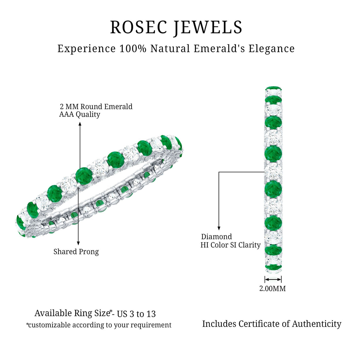 Emerald Diamond Eternity Ring – Stackable Round Cut Emerald Wedding Band