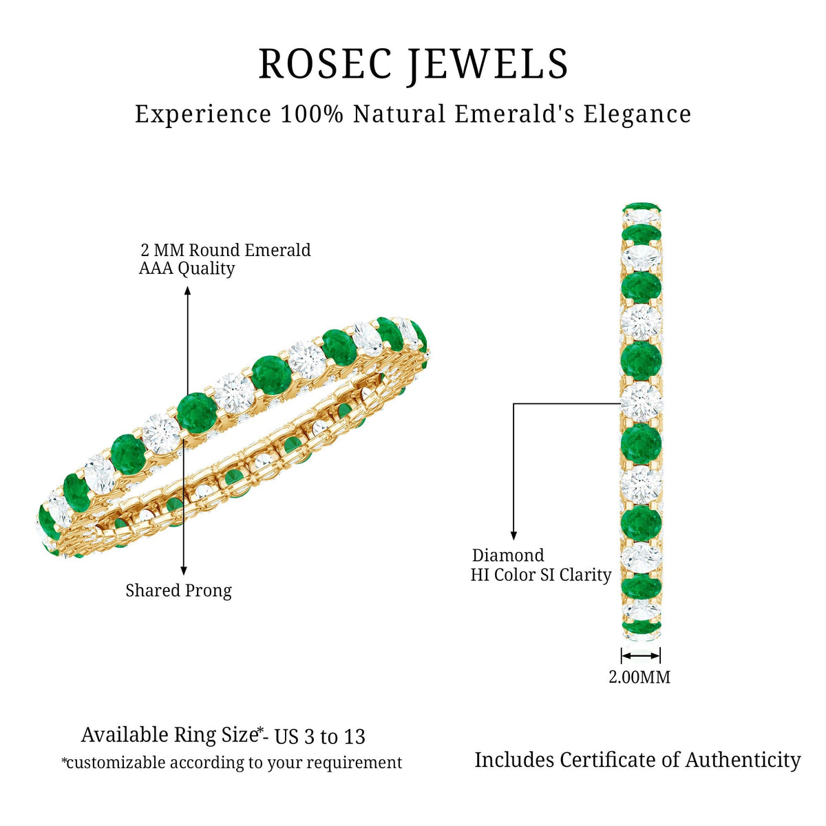 Emerald Diamond Eternity Ring – Stackable Round Cut Emerald Wedding Band