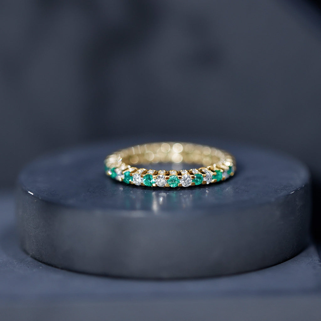 Emerald Diamond Eternity Ring – Stackable Round Cut Emerald Wedding Band