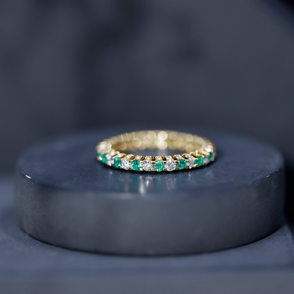 Emerald Diamond Eternity Ring – Stackable Round Cut Emerald Wedding Band