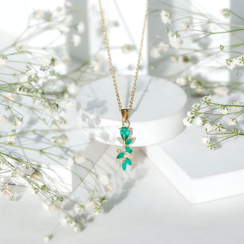 Emerald Diamond Necklace – Designer Bridal Necklace with Marquise Cut Pendant