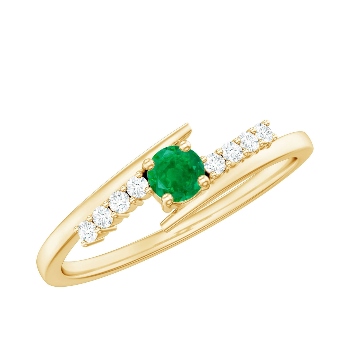 Emerald Diamond Promise Ring - AAA Quality Emerald & Sparkling Diamond Accents Bypass Shank