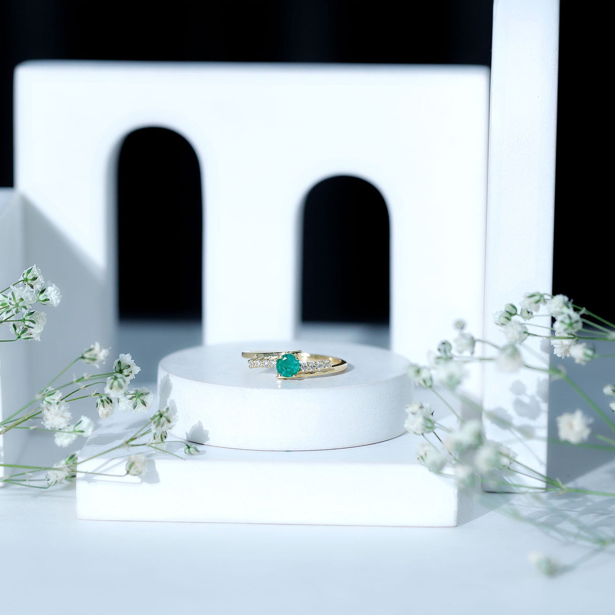 Emerald Diamond Promise Ring - AAA Quality Emerald & Sparkling Diamond Accents Bypass Shank