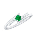 Emerald Diamond Promise Ring - AAA Quality Emerald & Sparkling Diamond Accents Bypass Shank