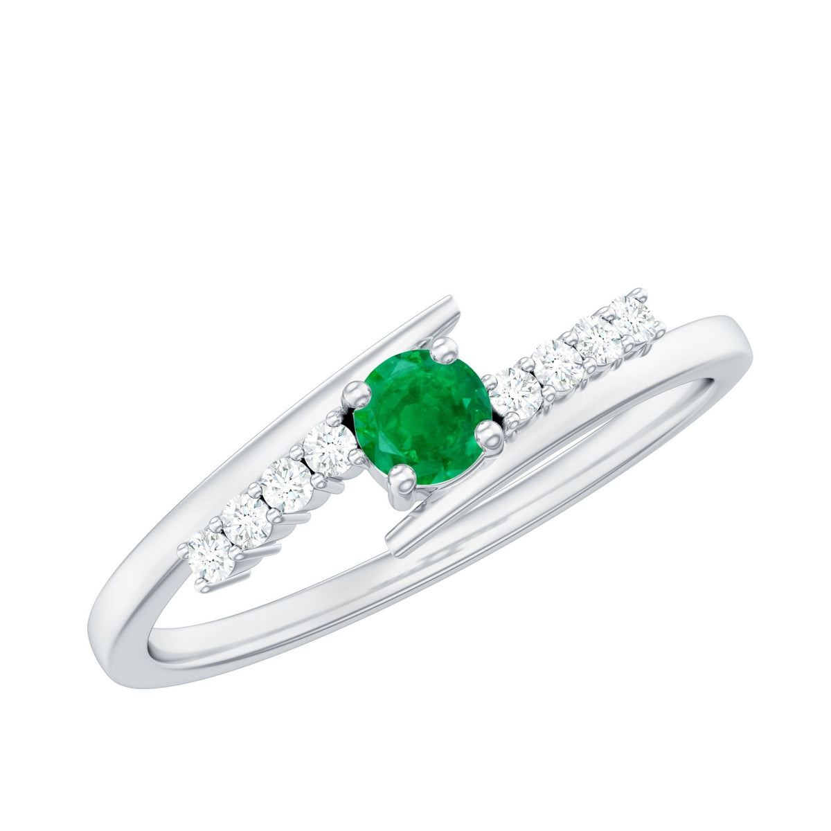 Emerald Diamond Promise Ring - AAA Quality Emerald & Sparkling Diamond Accents Bypass Shank