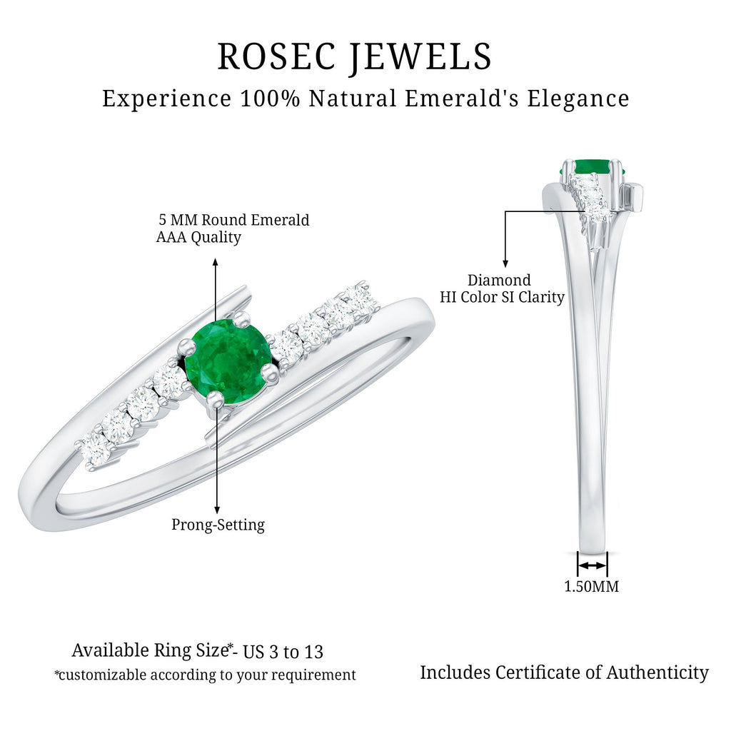 Emerald Diamond Promise Ring - AAA Quality Emerald & Sparkling Diamond Accents Bypass Shank