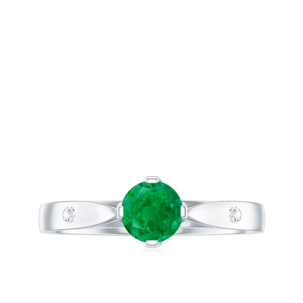 Emerald Diamond Promise Ring – Natural Green Gemstone with Pinched Shank Design