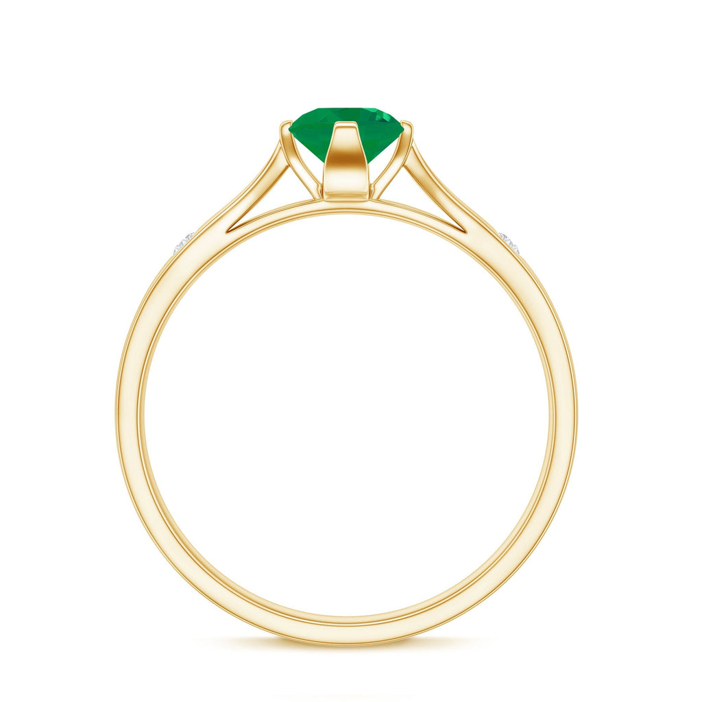 Emerald Diamond Promise Ring – Natural Green Gemstone with Pinched Shank Design