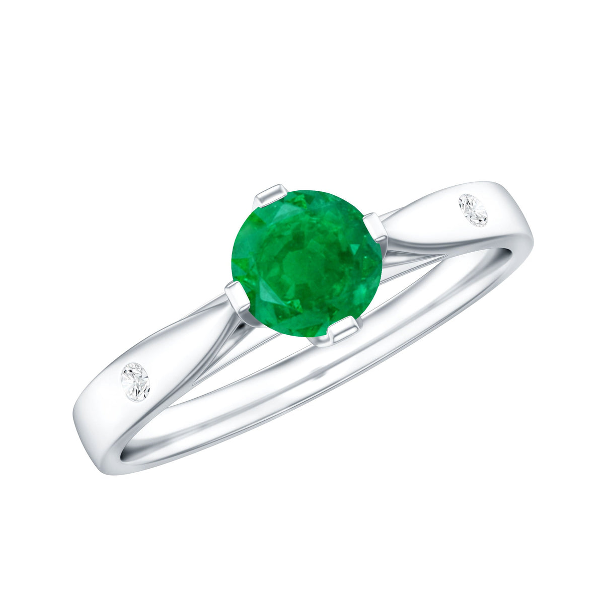 Emerald Diamond Promise Ring – Natural Green Gemstone with Pinched Shank Design
