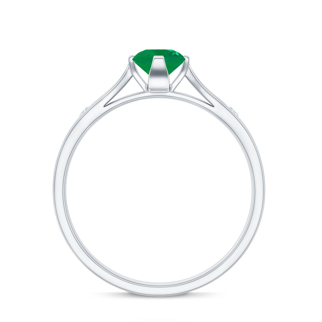 Emerald Diamond Promise Ring – Natural Green Gemstone with Pinched Shank Design