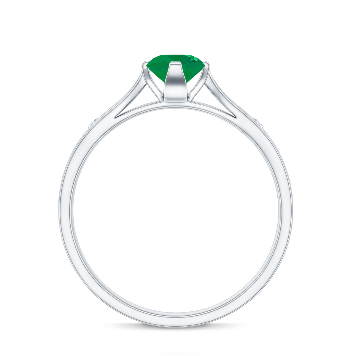 Emerald Diamond Promise Ring – Natural Green Gemstone with Pinched Shank Design