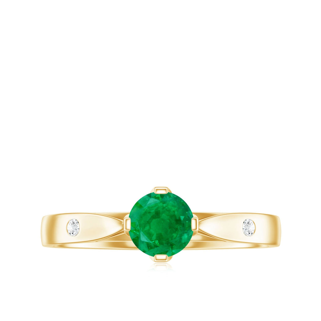 Emerald Diamond Promise Ring – Natural Green Gemstone with Pinched Shank Design