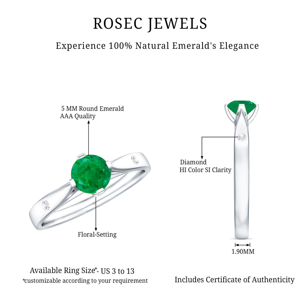 Emerald Diamond Promise Ring – Natural Green Gemstone with Pinched Shank Design