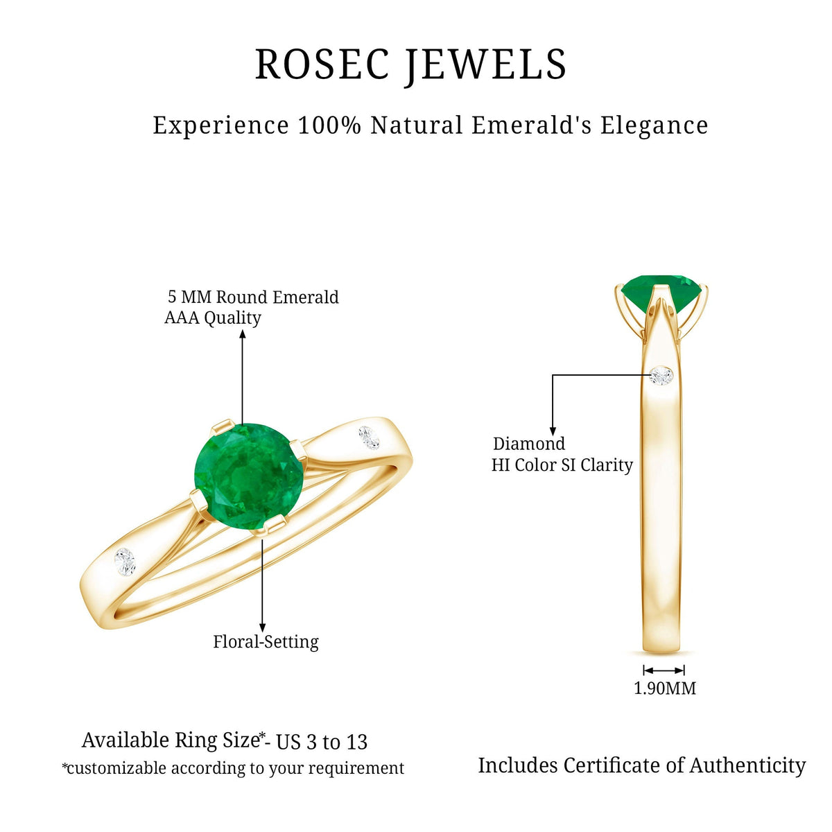 Emerald Diamond Promise Ring – Natural Green Gemstone with Pinched Shank Design