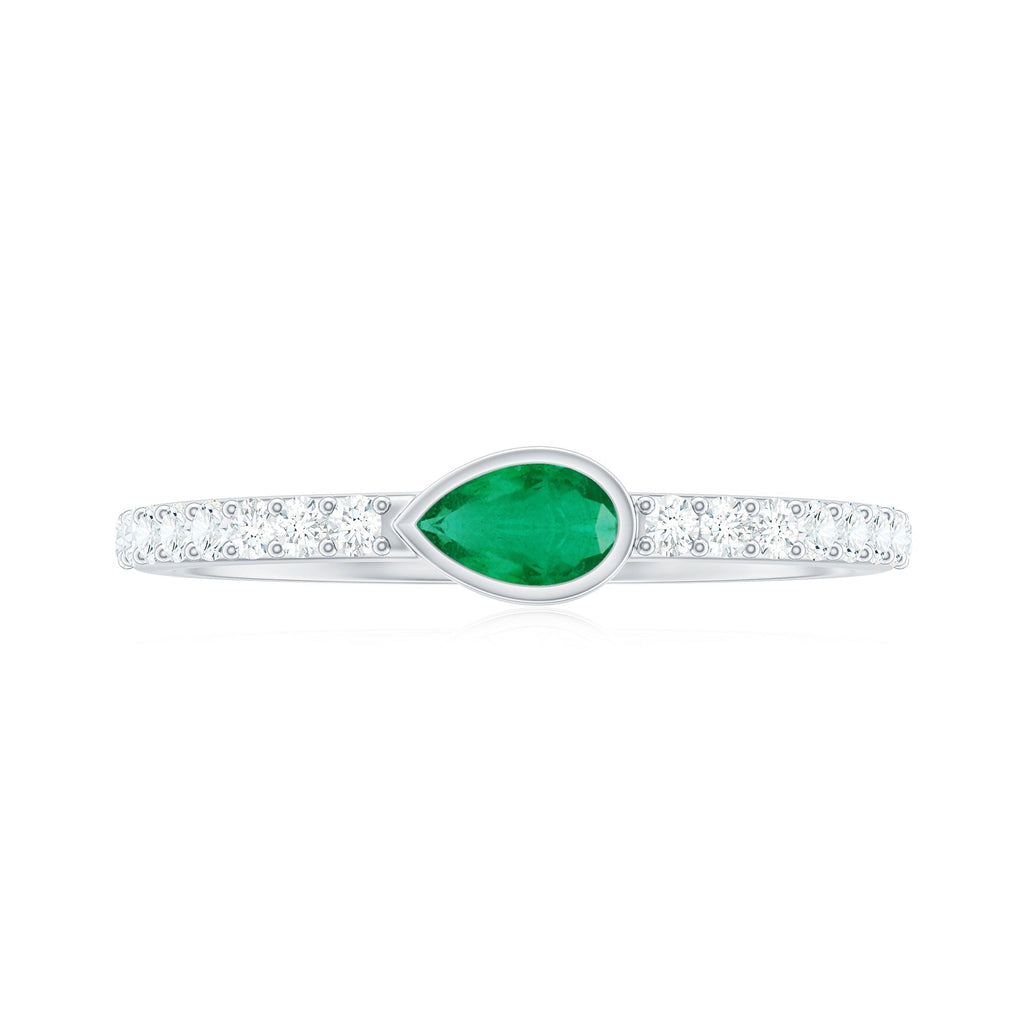 Emerald Diamond Promise Ring – Natural Pear Shape Emerald in Bezel Setting