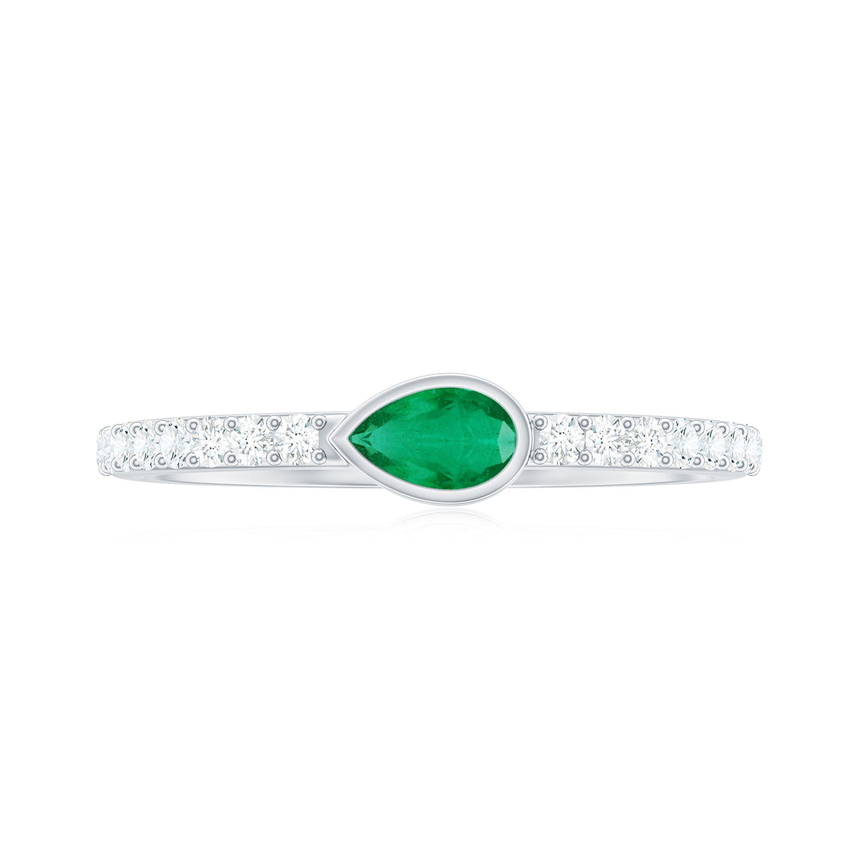 Emerald Diamond Promise Ring – Natural Pear Shape Emerald in Bezel Setting