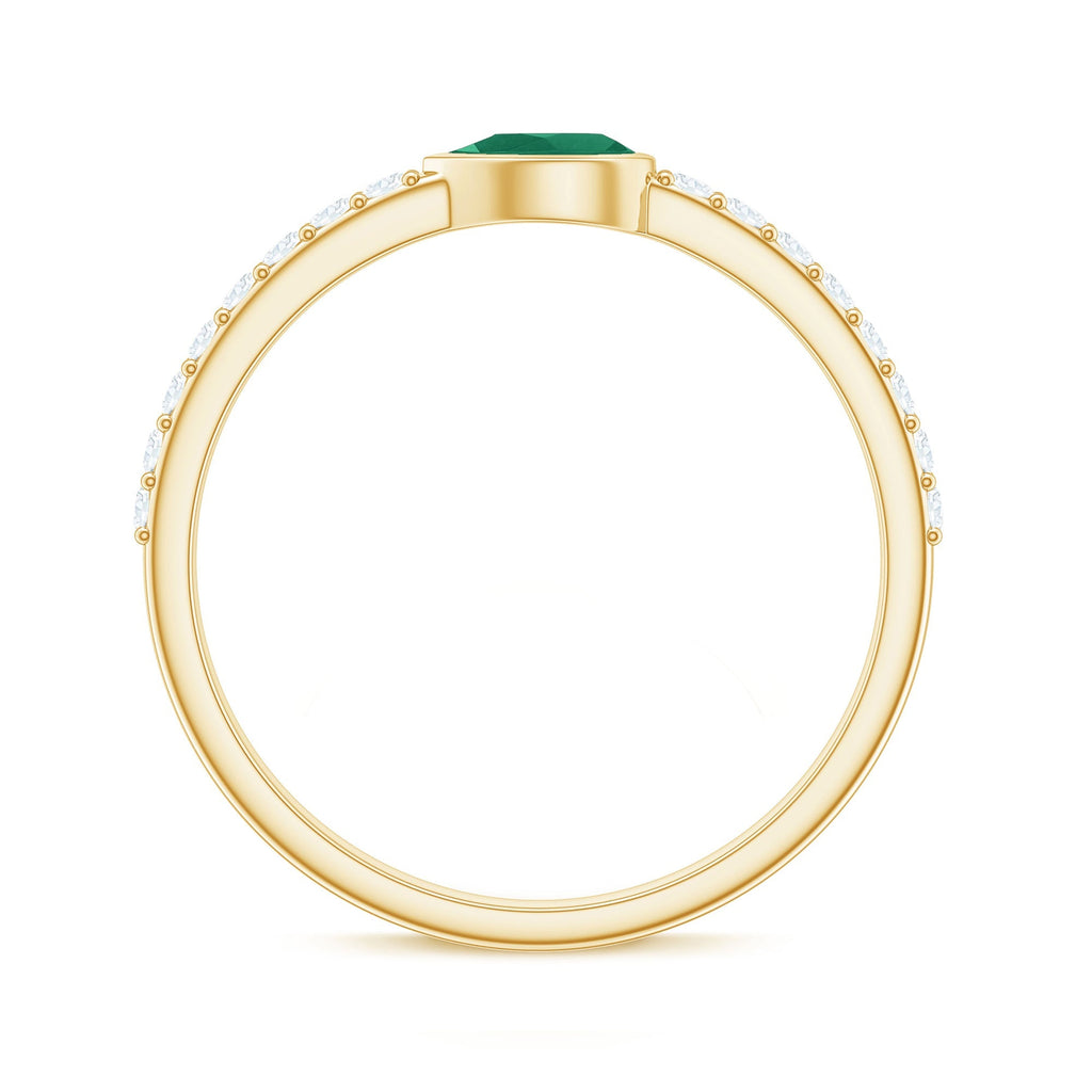 Emerald Diamond Promise Ring – Natural Pear Shape Emerald in Bezel Setting